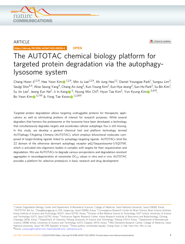The AUTOTAC chemical biology platform for targeted protein degradation ...