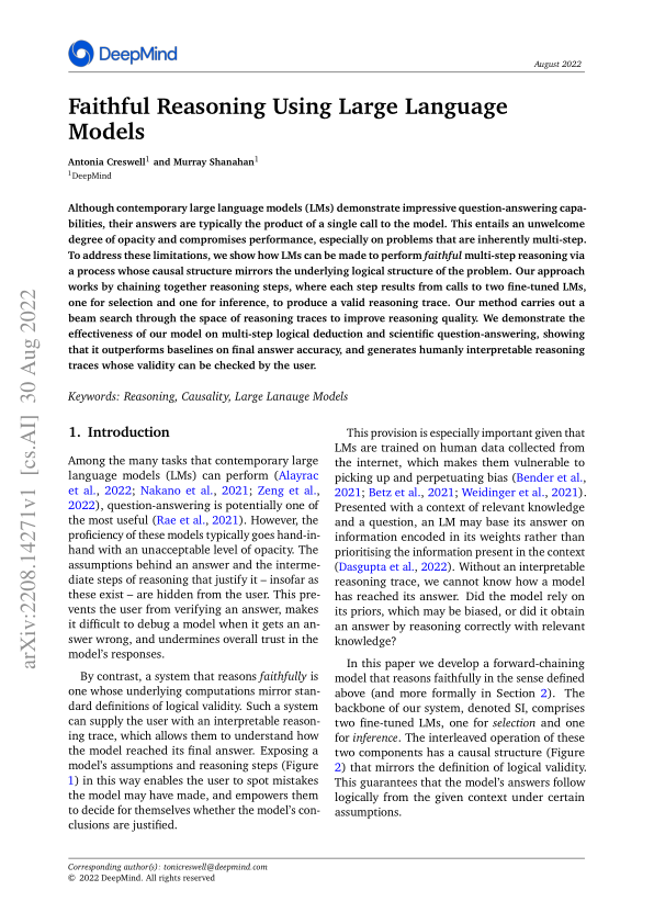 Faithful Reasoning Using Large Language Models | ResearchHub