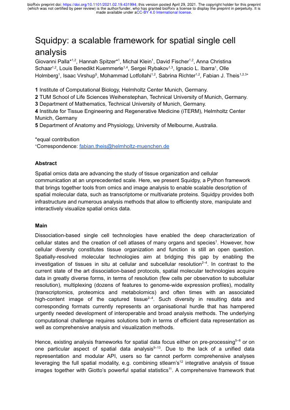 Squidpy: a scalable framework for spatial single cell analysis