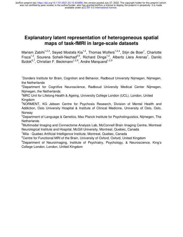 Explanatory Map Explanatory latent representation of heterogeneous spatial maps of task ...