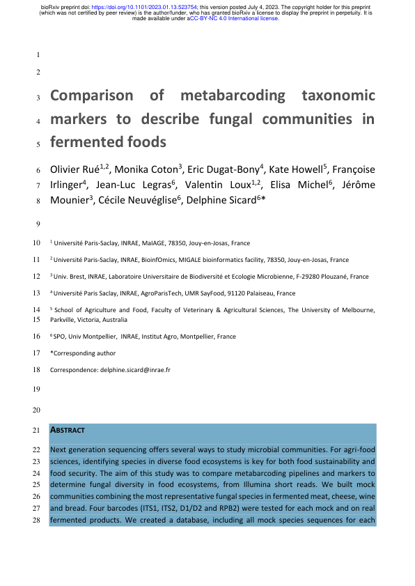 Comparison of metabarcoding taxonomic markers to describe...